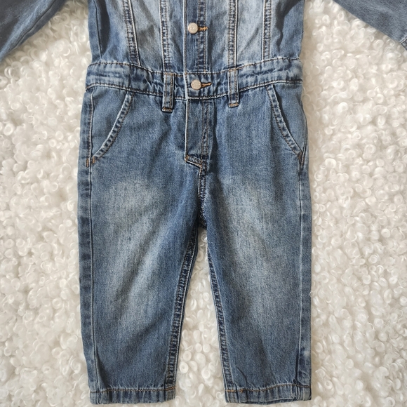 Souris Mini Denim Baby Jumpsuit 6-9M Blue Jean Overalls Romper with Dog Patch - Picture 4 of 12